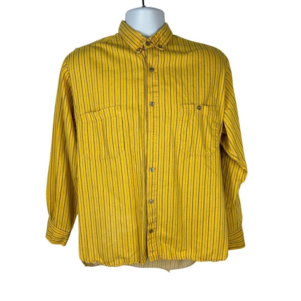 Made To Order Yellow Striped Brushed Twill Cotton Shirt L